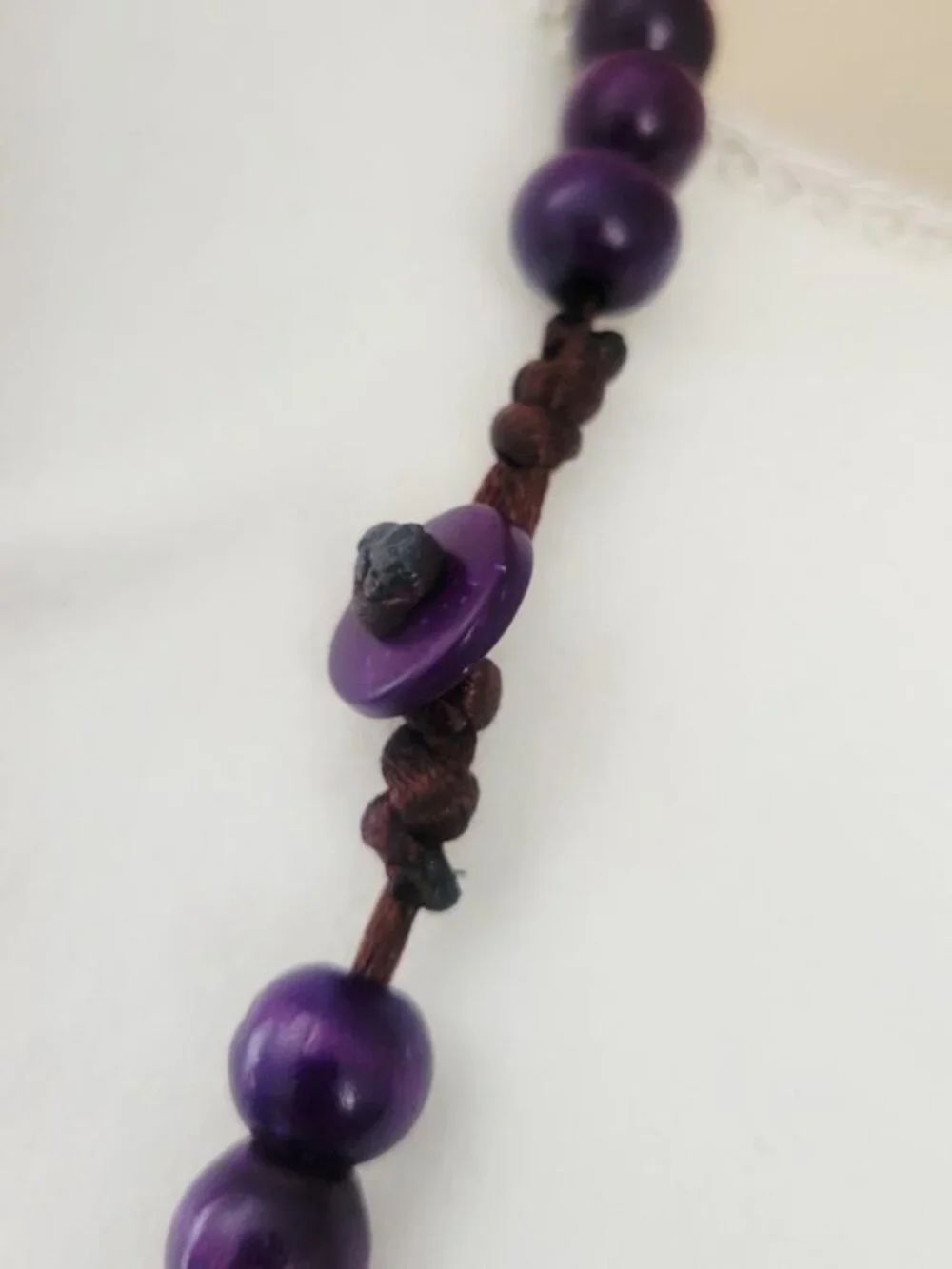 Vintage 1970s Purple and Silver Wooden Bead Necklace Hello Mrs Roper